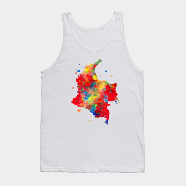 Colombia Map Watercolor Painting Tank Top by Miao Miao Design